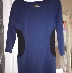 Laundry By Shelli Segal Blue and Black Sheath Dress with Bateau Neckline